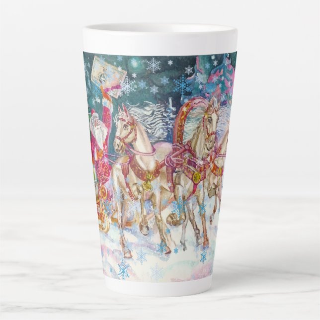 Caneca De Café Latte Noite de Natal de Cavalo Magro de papais noeis (Frente)
