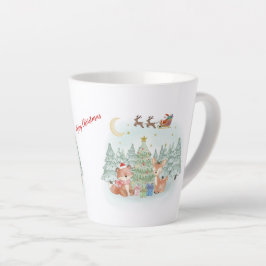 Caneca De Café Latte Noite Mágica de Natal na Floresta de Inverno