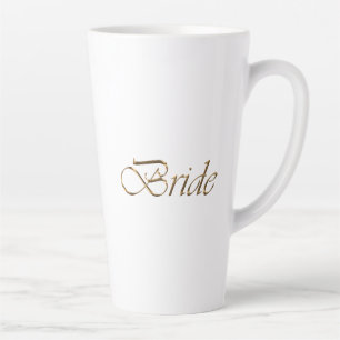 Caneca De Café Latte Noiva, guião dourada, elegante branco chic