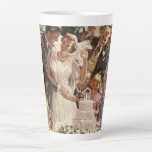 Caneca De Café Latte Noivos Recém-Casados Cortam o Bolo de Casamento Vi