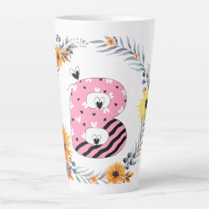 Caneca De Café Latte Nome Alfabeto "B"