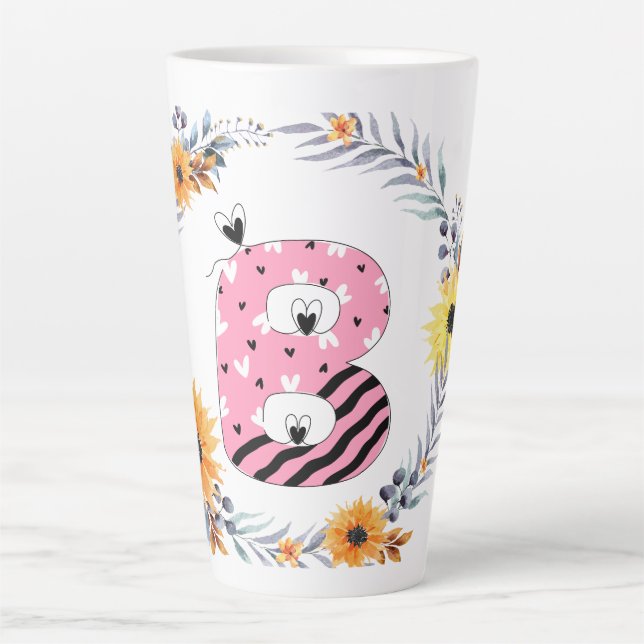 Caneca De Café Latte Nome Alfabeto "B" (Frente)