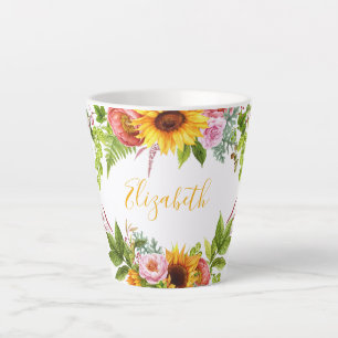 Caneca De Café Latte Nome Amarelo Floral do Girassol