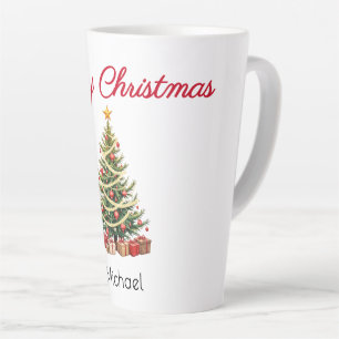 Caneca De Café Latte Nome, Árvore Decorada Bonita, Feliz Natal