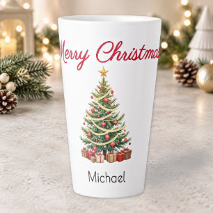 Caneca De Café Latte Nome, Árvore Decorada Bonita, Feliz Natal
