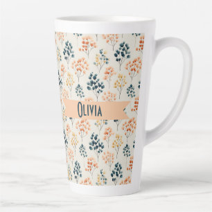 Caneca De Café Latte Nome Botânico Laranja e Verde da Primavera Vintage