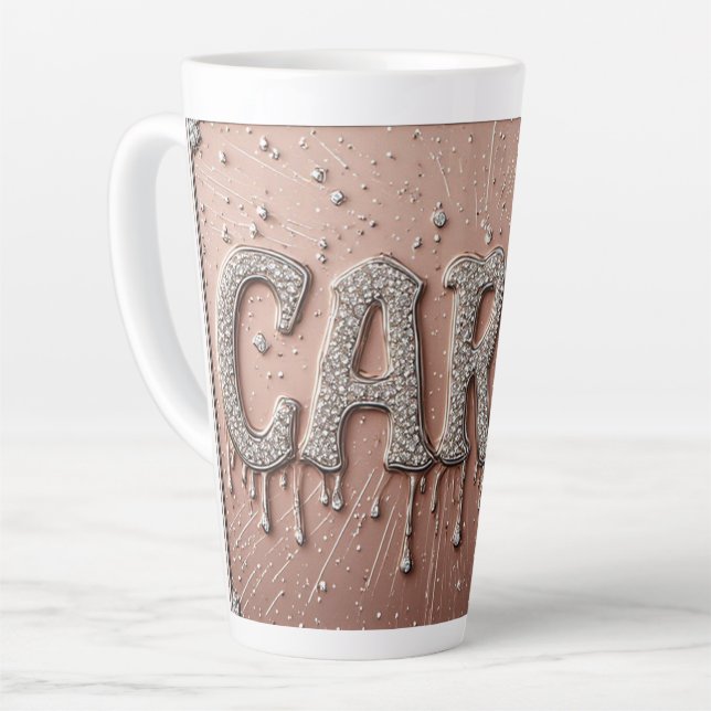 Caneca De Café Latte Nome Carol em Ouro Pingando (Ângulo esquerdo)