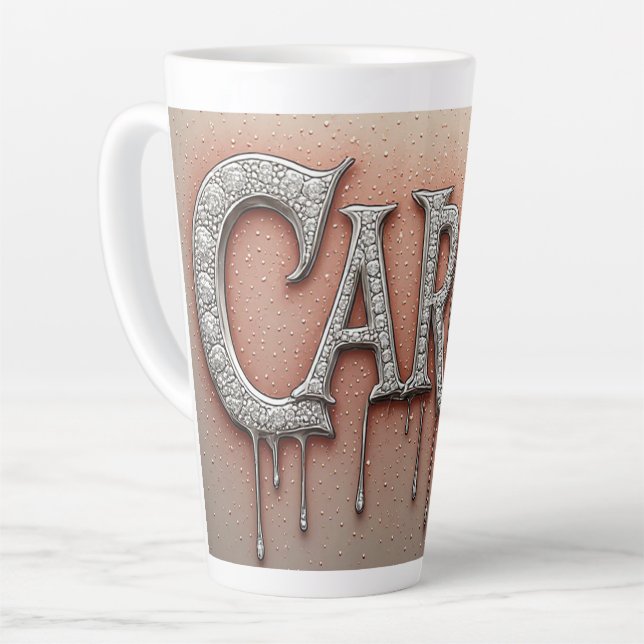 Caneca De Café Latte Nome Carol em Ouro Pingando (Ângulo esquerdo)
