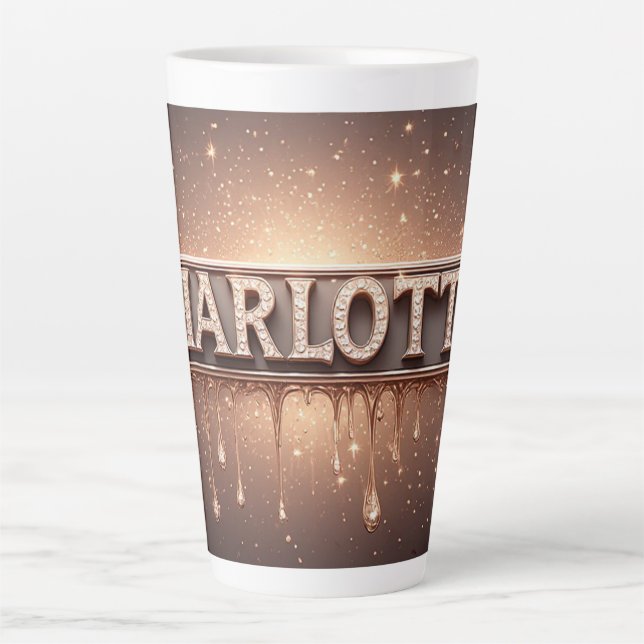 Caneca De Café Latte Nome Charlotte em Ouro Pingando (Frente)