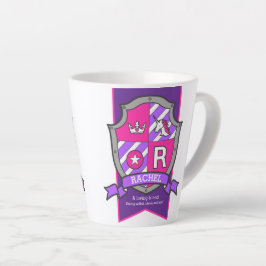 Caneca De Café Latte Nome da Rachel que significa cavaleiro roxo, letra