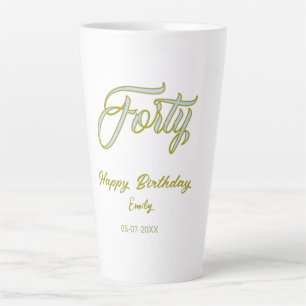 Caneca De Café Latte nome data aniversário quarenta azul verde pastel m