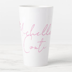 Caneca De Café Latte Nome de adição branco rosa minimalista profissiona