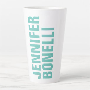 Caneca De Café Latte Nome de adição de branco azul moderno minimalista 
