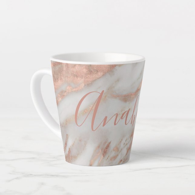 Caneca De Café Latte Nome de mármore do glitter rosa dourado feminino p (Ângulo esquerdo)
