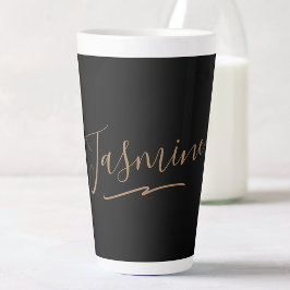 Caneca De Café Latte Nome de Script Feminina Dourada Moderna