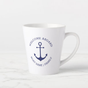 Caneca De Café Latte Nome do barco personalizado: bem-vindo Ancora náut