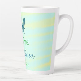 Caneca De Café Latte Nome do chá de noiva em aquarela pastel azul verde