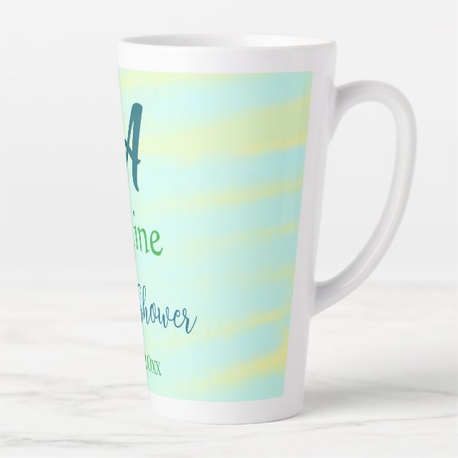 Caneca De Café Latte Nome do chá de noiva em aquarela pastel azul verde (Direita)