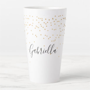 Caneca De Café Latte Nome do Glam Confetti Dourado
