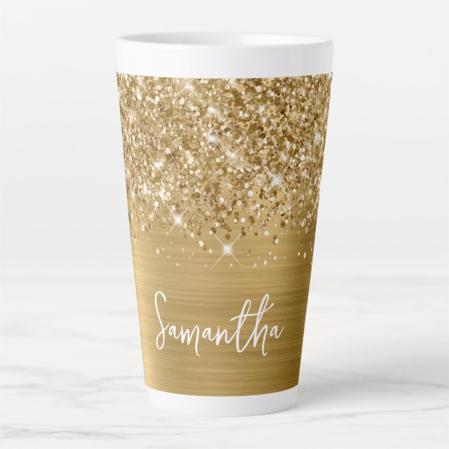Caneca De Café Latte Nome do Glam Dourado com Espumante (Frente)