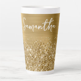 Caneca De Café Latte Nome do Glam Dourado da Glittery