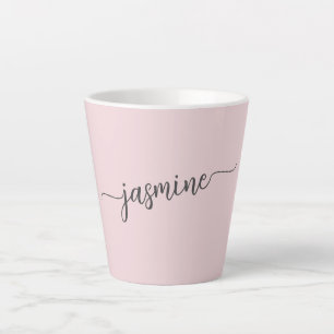 Caneca De Café Latte Nome do Monograma Cor-de-rosa-claro minimalista Tr