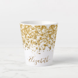 Caneca De Café Latte Nome do Monograma da Glitter Dourada Elegante