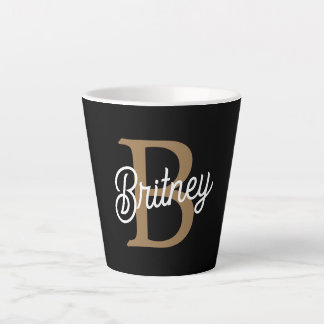 Caneca De Café Latte Nome do Monograma Elegante Moderno Script Dourado