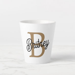 Caneca De Café Latte Nome do Monograma Elegante Moderno Script Dourado 
