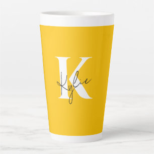 Caneca De Café Latte Nome do Monograma Personalizado de Vibrante Modern