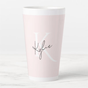 Caneca De Café Latte Nome do Monograma Personalizado do Rosa de Blush M
