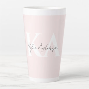 Caneca De Café Latte Nome do Monograma Personalizado do Rosa de Blush M