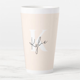 Caneca De Café Latte Nome do Monograma Personalizado Pêssego Moderno -