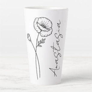 Caneca De Café Latte Nome do Script Elegante Poppy August Birth Flower