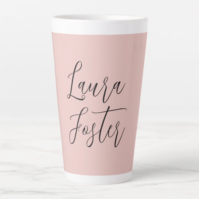 Caneca De Café Latte Nome Elegante de Manuscrito Clássico Rosa Dourado (Frente)