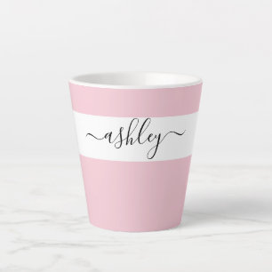 Caneca De Café Latte Nome Elegante em rosa tipografia de script