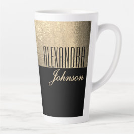 Caneca De Café Latte Nome Elegante Ouro Negro