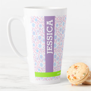 Caneca De Café Latte Nome Floral Personalizado e Monograma