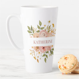 Caneca De Café Latte Nome Floral Rosa bonito Bohemian