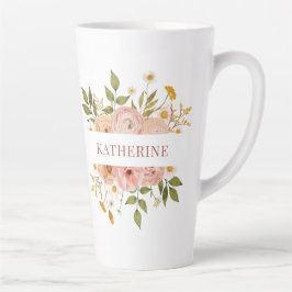 Caneca De Café Latte Nome Floral Rosa bonito Bohemian