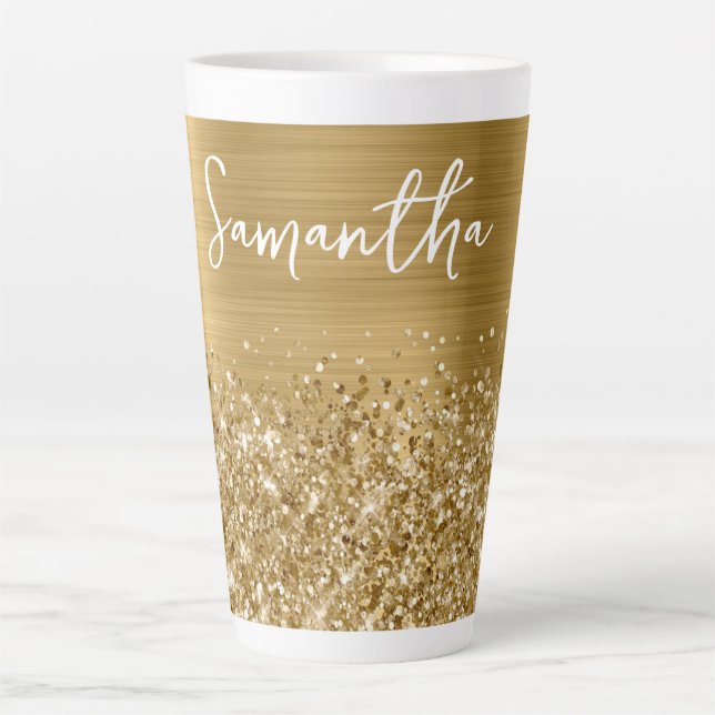 Caneca De Café Latte Nome Glam Glittery Gold (Frente)