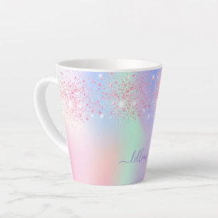 Caneca De Café Latte Nome Holográfico cor-de-rosa púrpura