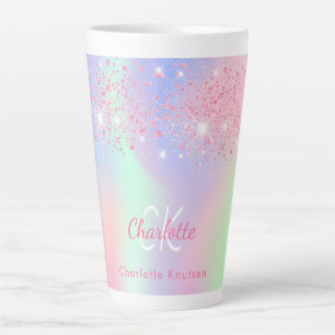Caneca De Café Latte Nome Holográfico da hortelã roxa