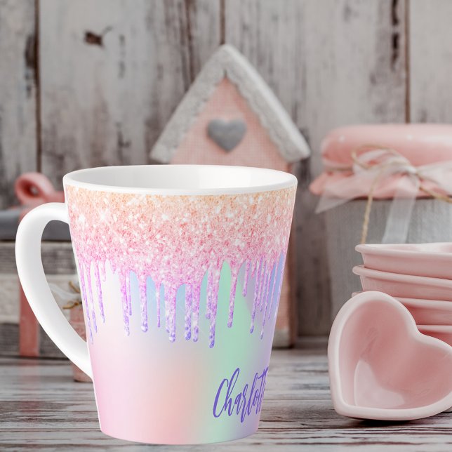 Caneca De Café Latte Nome Holográfico de púrpura púrpura púrpura pingue (Criador carregado)