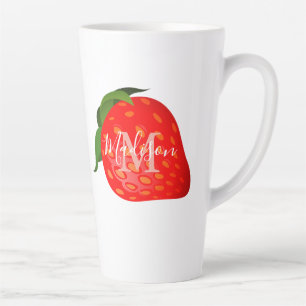 Caneca De Café Latte Nome inicial do Monograma da Moça de Morango