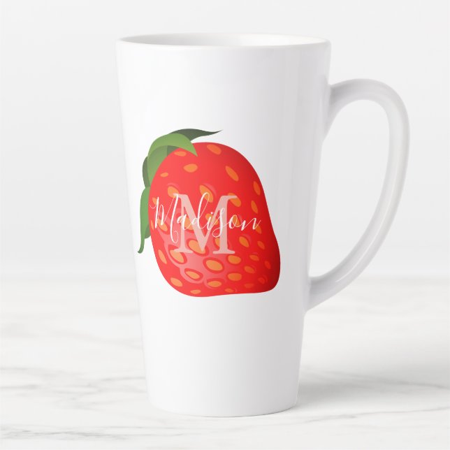 Caneca De Café Latte Nome inicial do Monograma da Moça de Morango (Direita)