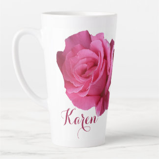 Caneca De Café Latte Nome Karen personalizável, cor-de-rosa rosa, flore