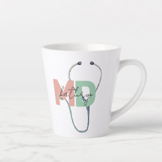 Caneca De Café Latte Nome MD do Médico Retro Personalizado