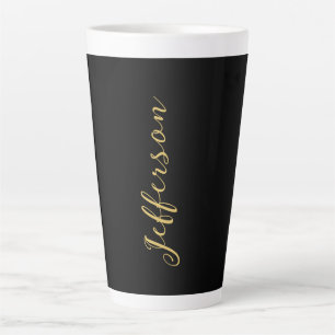 Caneca De Café Latte Nome minimalista moderno elegante cor preta dourad