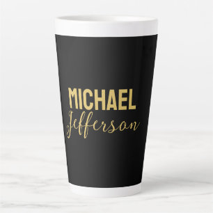 Caneca De Café Latte Nome minimalista moderno elegante cor preta dourad